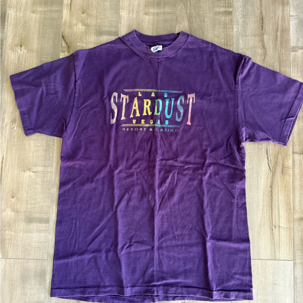 Vintage Shirt Short Sleeve Las‎ Vegas Stardust Resort Hanes Beefy-T Large Purple - Picture 2 of 10